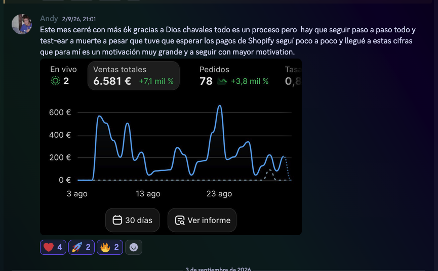 Resultado de Andy con 6.581 euros facturados en su primer mes