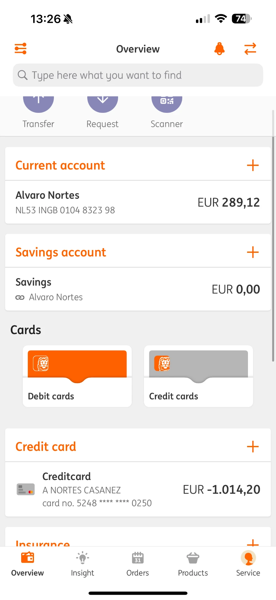 Captura de la cuenta bancaria de Álvaro al empezar