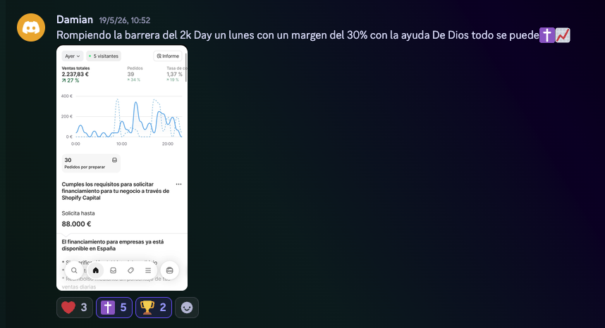 Resultado de Damián con 2.237 euros facturados en un día